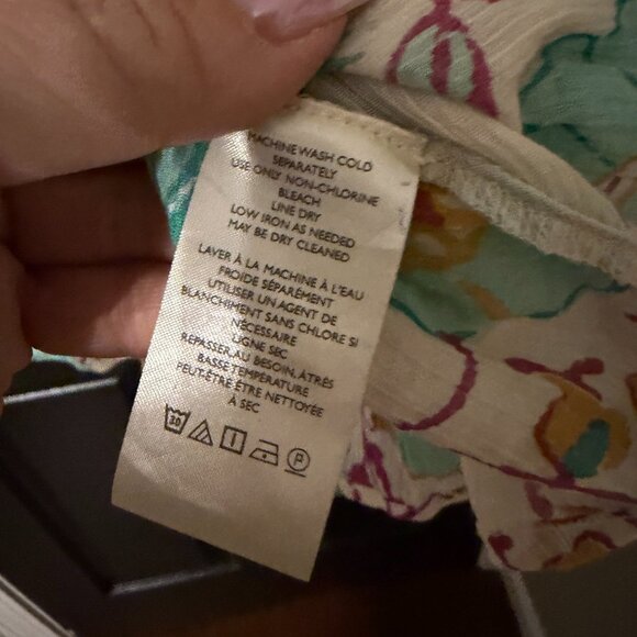 Womens Oversized Floral Pattern Blouse Teal Orange Cream Balloon Sleeves Small - Picture 4 of 5